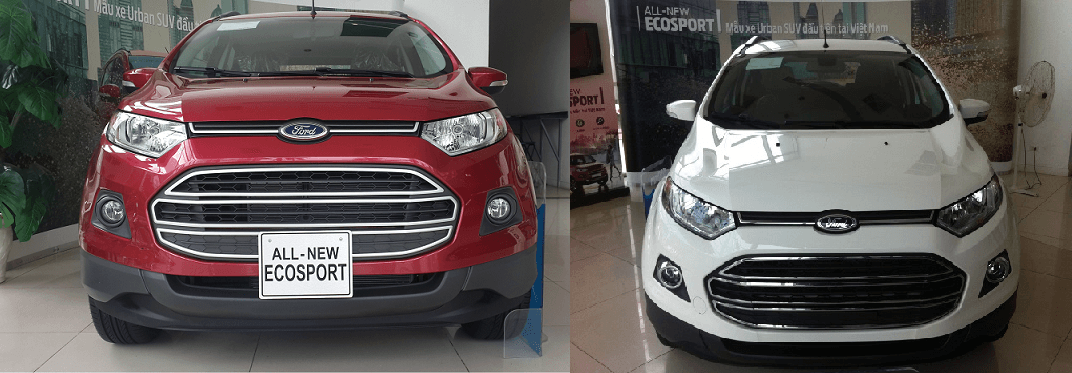 Ford Ecosport 1.5 lít bản Trend màu đỏ (bên trái) – Ford Ecosport 1.5 lít bản Titanium (bên phải)