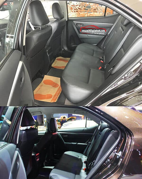 (Hàng ghế sau) Altis 2.0V Luxury (trên) so với phiên bản Altis 2.0V Sport (dưới) 