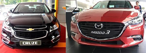 So sánh Chevrolet Cruze và Mazda3 (Đầu xe)