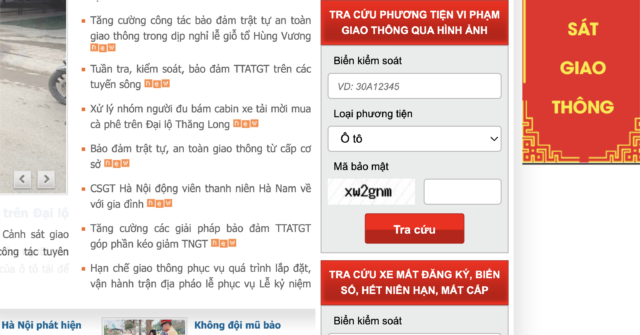 Giao diện của website của Cục Cảnh sát giao thông Giao diện của website của Cục Cảnh sát giao thông